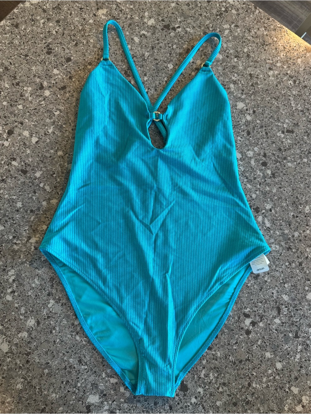 Aerie NWT Teal Ribbed Keyhole One Piece Swimsuit Size Large